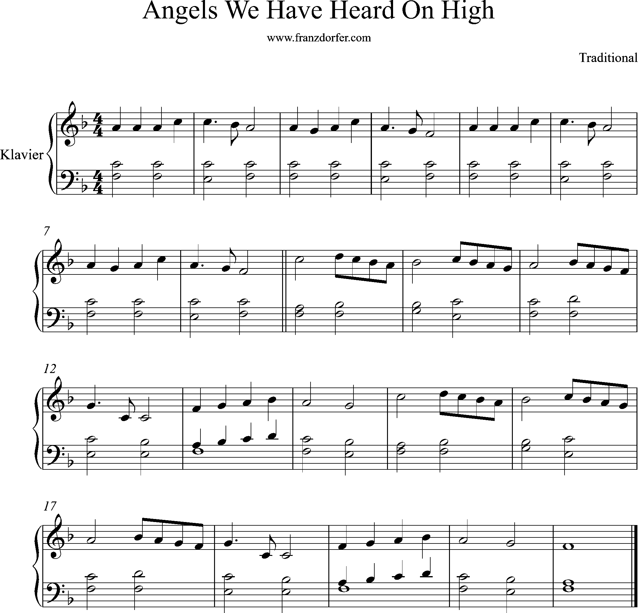 piano sheetmusic, F-Major, Angels we have heard on high